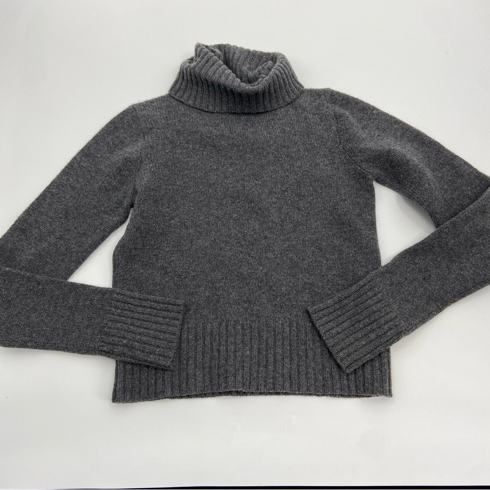 Vintage J Crew Sweater Grey 100% Lambswool Turtleneck Pullover